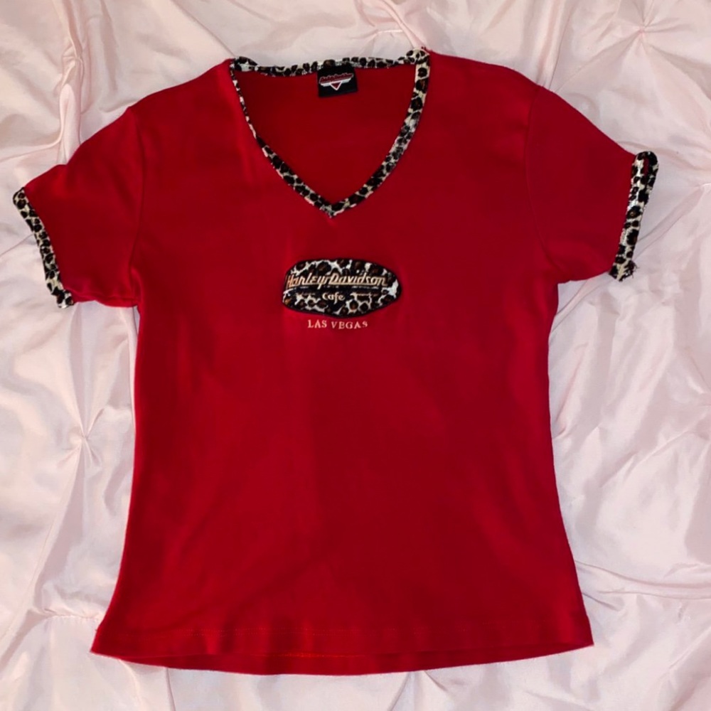 Red and Cheetah Print Harley-Davidson Top